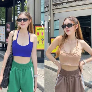 สายเดี่ยวคล้องคอ สายเดี่ยวผูกหลัง ครอปแขนกุด เสื้อไปร้านเหล้า