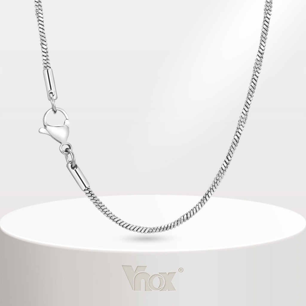 Vnox สแตนเลส Twisted Square งูกระดูกสร ้ อยคอ , เงิน Minimalist Chain Link สําหรับผู ้ ชายเครื ่ องประดับของขวัญ