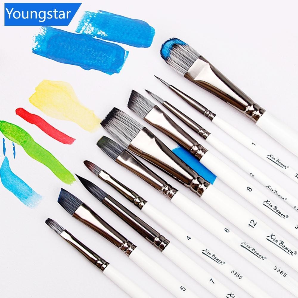 [ForeverYoung ] 7/10ชิ ้ นชุดแปรงจิตรกรรมศิลปะอะคริลิค Gouache น ้ ํามันสีน ้ ําภาพวาดศิลปินผมไนลอน Beech ไม ้ Rod ชุดแปรง O8P8