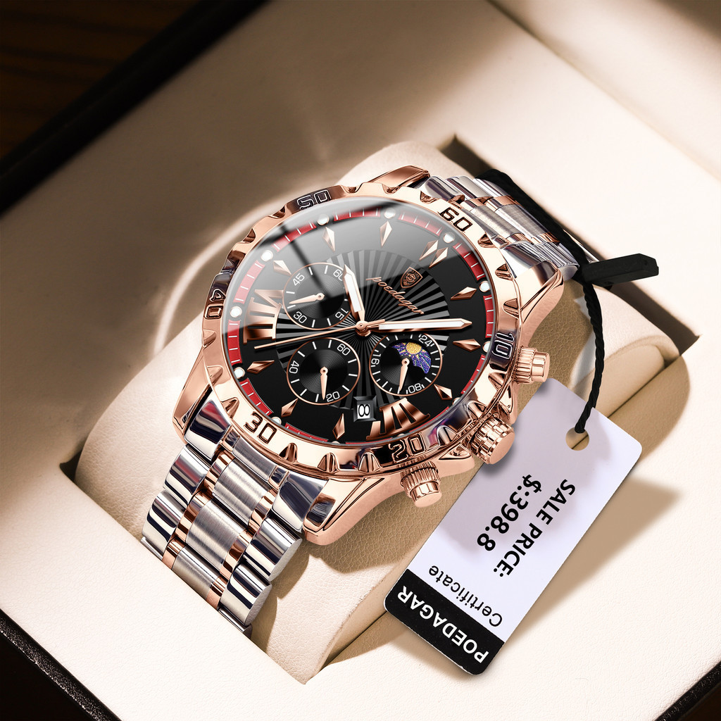 Poedagar หรูหราคุณภาพสูงนาฬิกาสําหรับ Man กันน ้ ํา Luminous Chronograph วันที ่ นาฬิกาผู ้ ชายสแตนเลสควอตซ ์ นาฬิกาผู ้ ชาย