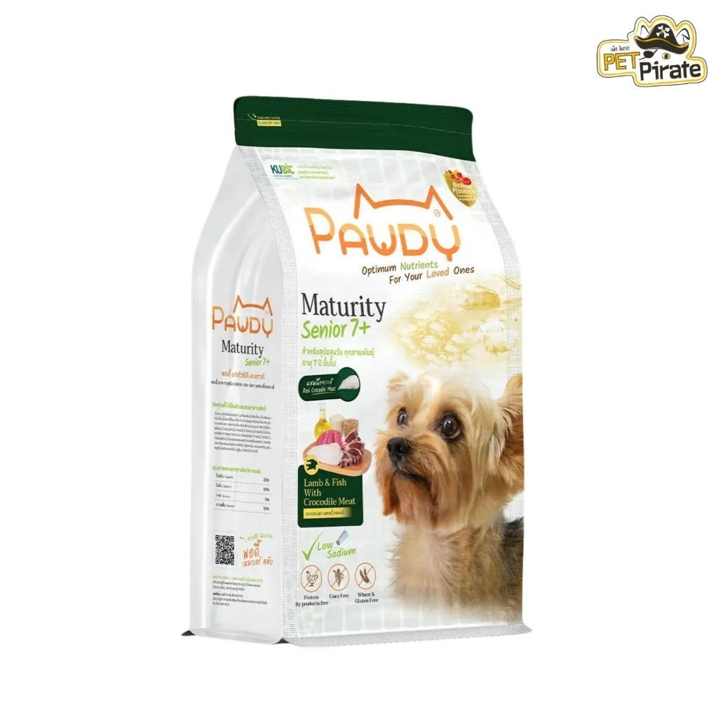 Pawdy Senior 7+ อาหารสำหรับสุนัขสูงวัย ทุกสายพันธุ์ สูตรเนื้อแกะและปลาผสมเนื้อจระเข้ 1.2 kg