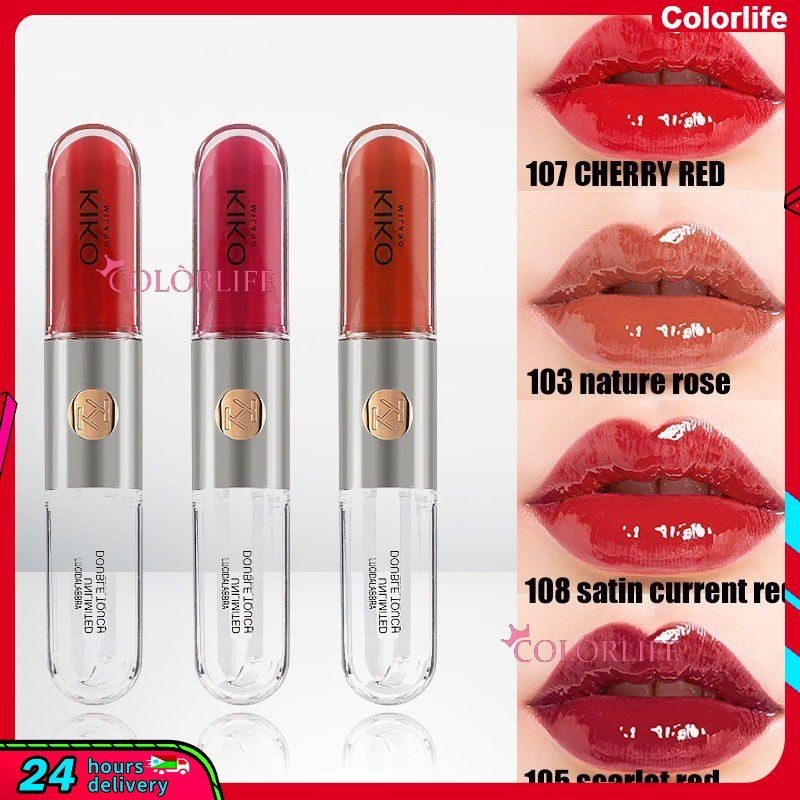 Original Kiko Double-Headed lip gloss lip glaze ลิปสติกให ้ ความชุ ่ มชื ้ นและติดทนนาน