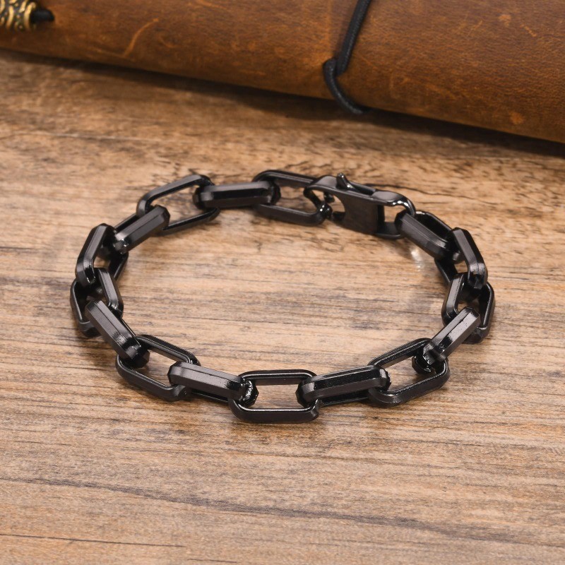 สร้อยข้อมือโซ่สี่เหลี่ยมสแตนเลสใหม่เอี่ยมสร้อยข้อมือเหล็กไทเทเนียมสร้างสรรค์ผู้ชายสไตล์ย้อนยุค