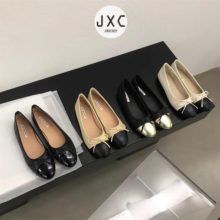 Gentle Bow Color-Blocking Flat Peas Shoes รองเท้าเดี่ยว รองเท้าตักนางฟ้า