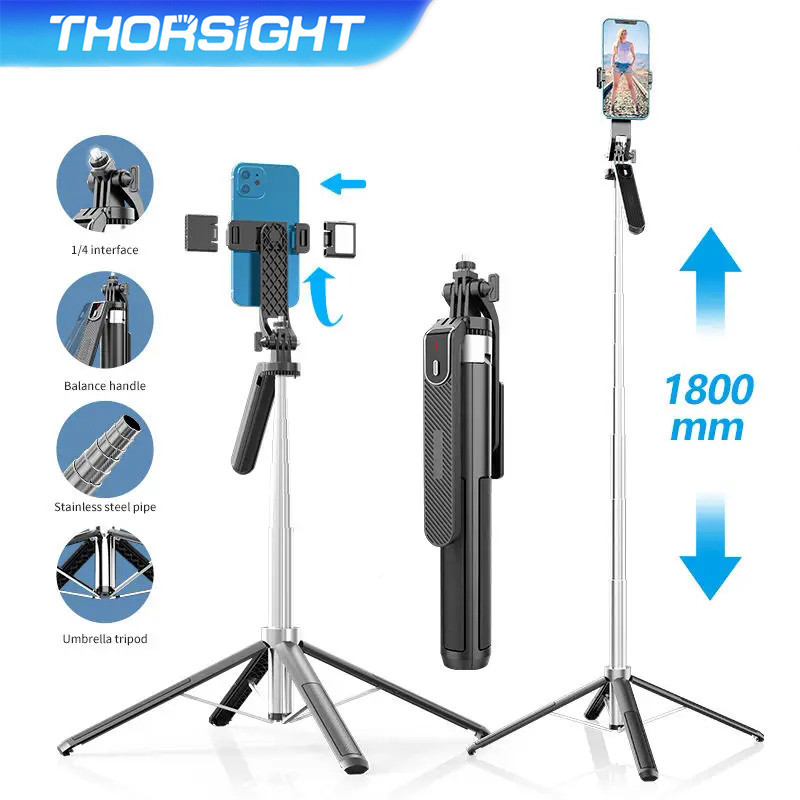 Thorsight ไม้เซลฟี่ มาใหม่ P180 ขาตั้งกล้องไม้เซลฟี่ไร้สาย 1.8m. พับได้มาพร้อมรีโมทบลูทูธ แบบชาร์จไฟ ไฟ LED 360 องศา