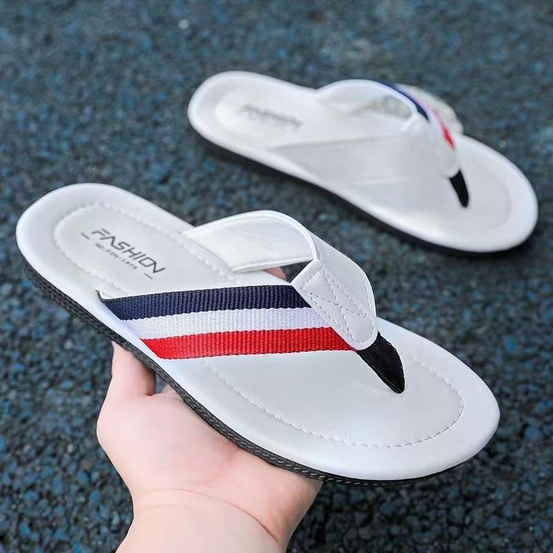 ผู ้ ชาย Flip-Flops หนังรูปแบบ Shoelaces กลางแจ ้ ง Anti-Slip ระงับกลิ ่ นกายยางรองเท ้ าแตะ Soft Sole กีฬา Leisure Flip-Flops (39-45 ขนาด)