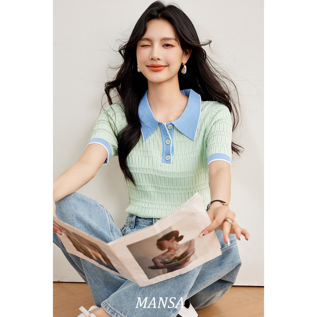 MANSA Korean knitted polo shirt เสื้อถัก เสื้อเชิ้ต เสิ้อเชิ้ตผู้หญิง