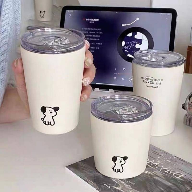 พกพาง่ายด้วยมือเดียว】240/360ml ารักลูกสุนัข แก้วกาแฟ ถ้วยเทอร์โมส 304 แก้วเก็บความเย็น วยกาแฟสแตนเลส