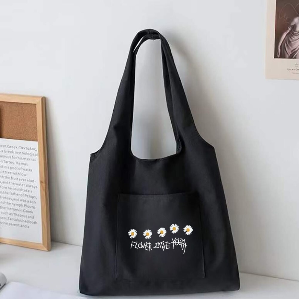 Daisy Series ผ้าใบกระเป๋าผู้หญิงถุงช้อปปิ้งความจุสูง Commuter Tote Bag ซูเปอร์มาร์เก็ตร้านขายของชำกระเป๋าถือนักเรียน