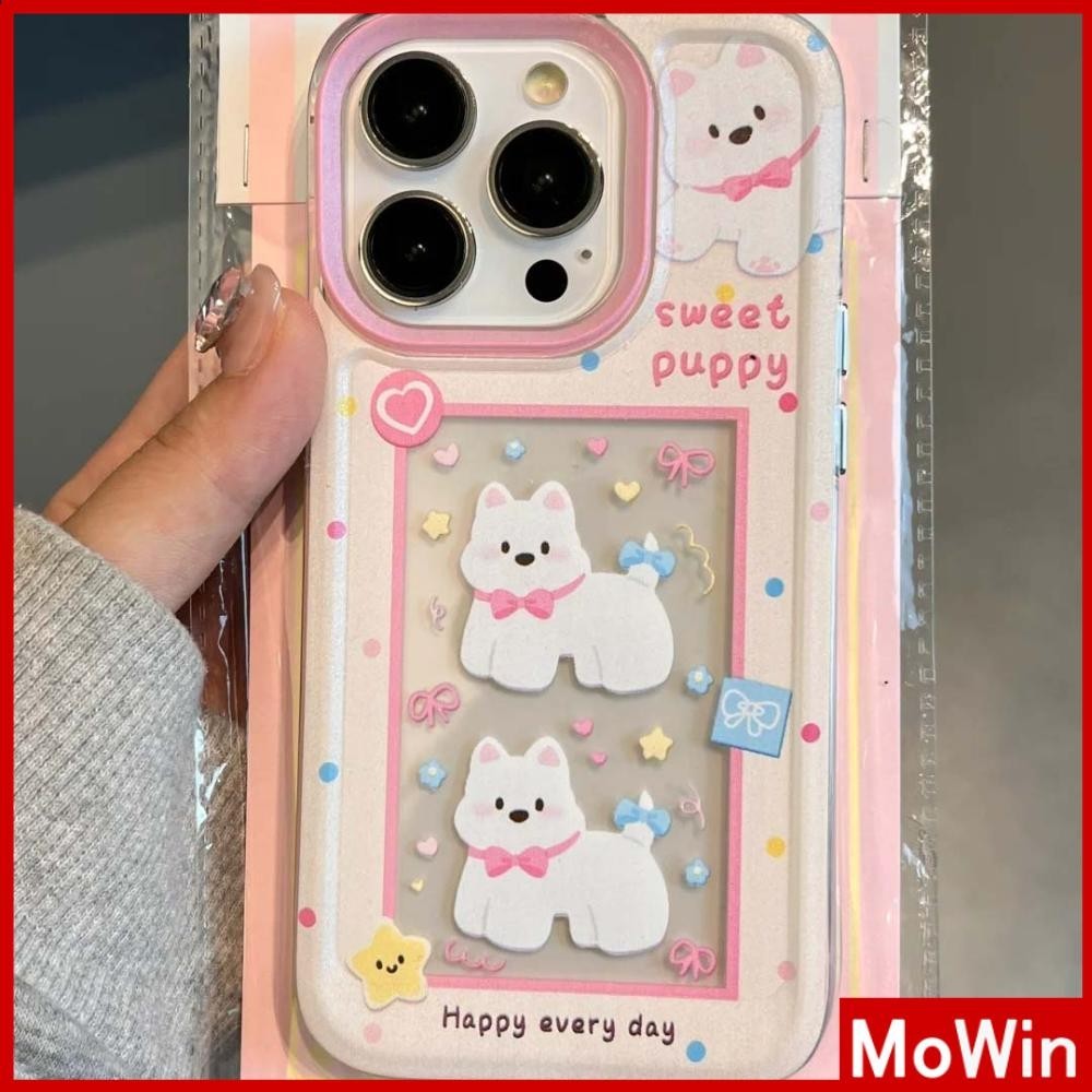 Mowin - สำหรับ iPhone 15 Pro Max เคสใส TPU ปุ่มชุบไฟฟ้าอ่อนป้องกันกล้องกันกระแทก ลายสุนัขโบว์ เข้ากันได้กับ iPhone 14 13 12 11 XS XR 7Plus 8 Plus