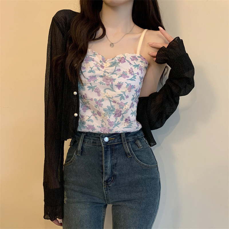 DoDo⭐️เสื้อสายเดี่ยวลายดอกไม้เต็มตัว ดีเทลด้านหลังลูกไม้พร้อมเสื้อคลุมเก๋ๆผ้าบางสวมใส่สบาย(8K67) - รูปที่ 7