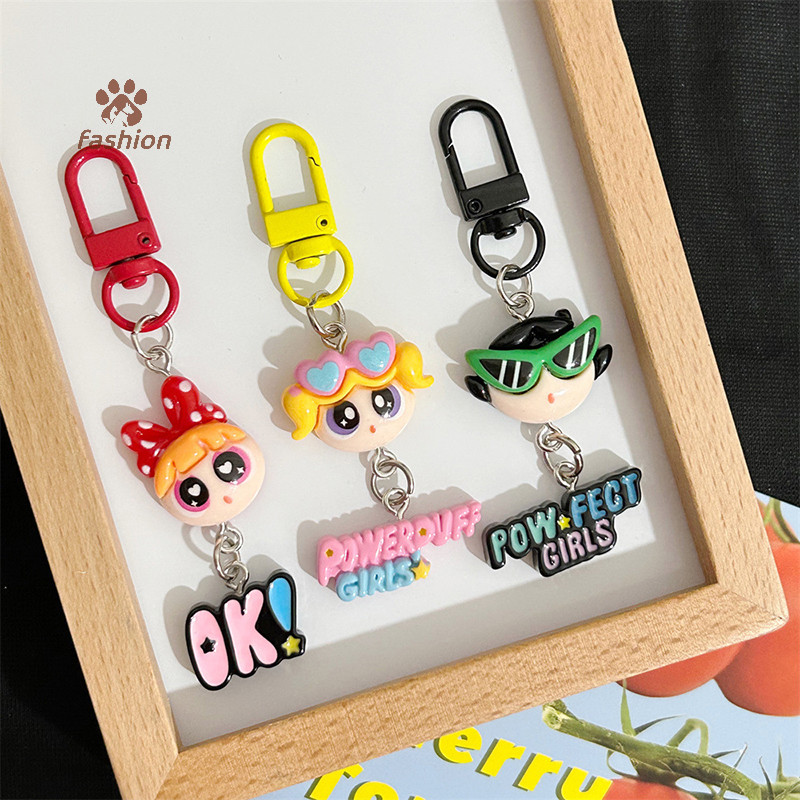 [แฟชั่น] อะนิเมะรูปการ์ตูนน่ารัก Powerpuff พวงกุญแจคู่กระเป๋านักเรียนจี้อุปกรณ์เสริม Charm พวงกุญแจเครื่องประดับของขวัญน่ารัก {TH}