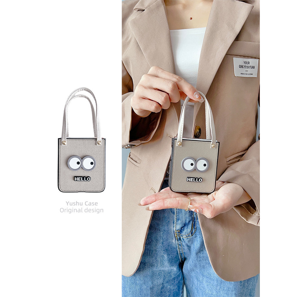 SAMSUNG Lushuoเคสโทรศัพท์สําหรับsamsung Galaxy Z Flip 6 5 4 3 OPPOค้นหาN2 Flip N3 Flipแฟชั่นกระเป๋าถือสไตล์หนังปกหลังพร้อมสายคล้องมือสําหรับFlip3 Flip4 Flip5 Flip6 N2Flip N3Flip