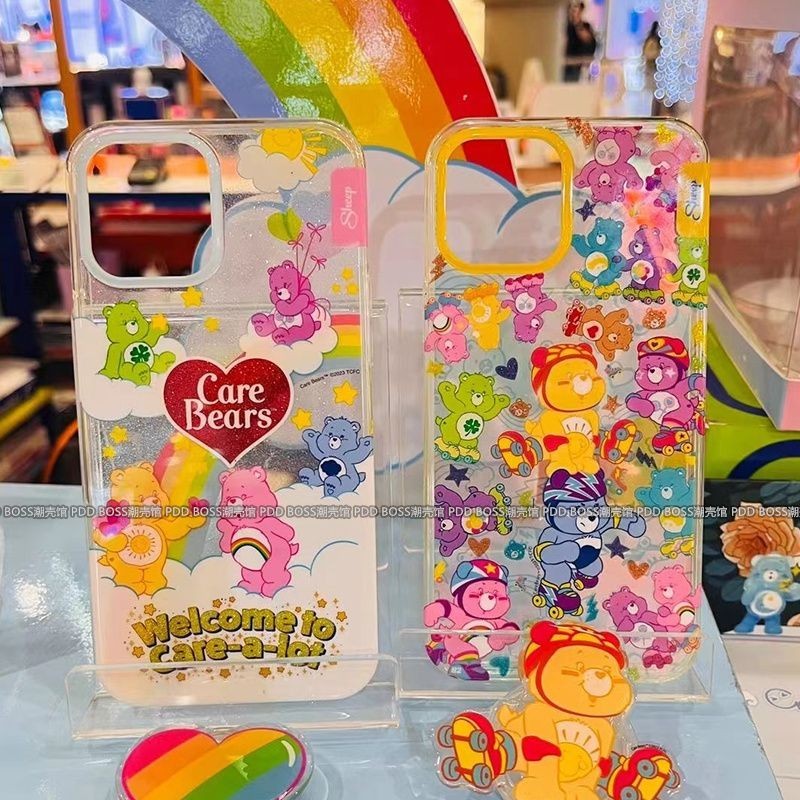 หมีสายรุ้งน่ารักเหมาะสําหรับ iPhone15/14/13promax เคสโทรศัพท์ 11 การ์ตูน xr/xs โปร่งใส 12pro นุ่ม 7/8plus NEOG