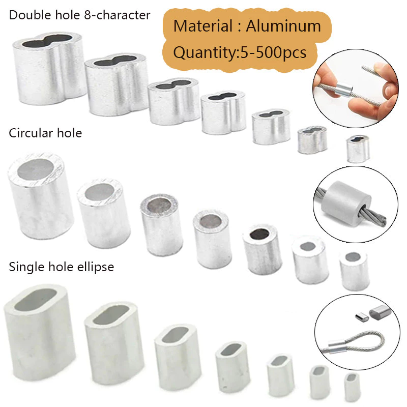 5/10/25/50/100/200/500pcs Wire rope round single hole aluminum sleeve aluminum chuck oval hole clip aluminum buckles quick chuck