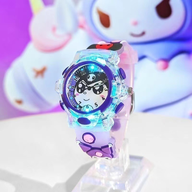 Sanrio Hello Kitty นาฬิกาการ ์ ตูน My Melody Kuromi สีสัน Luminous นักเรียนควอตซ ์ Pointer นาฬิกาดิจิตอลของขวัญวันหยุดสําหรับเด ็ ก
