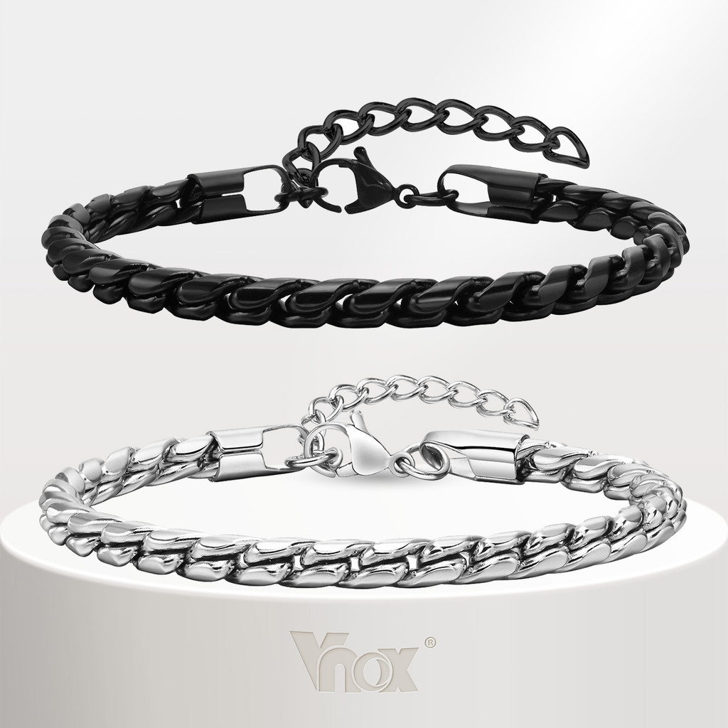 Vnox Punk ผู ้ ชายงู Link Chain สร ้ อยข ้ อมือสแตนเลส Vintage เงินสีดําชาย Chain Link เครื ่ องประดับของขวัญสําหรับเขา