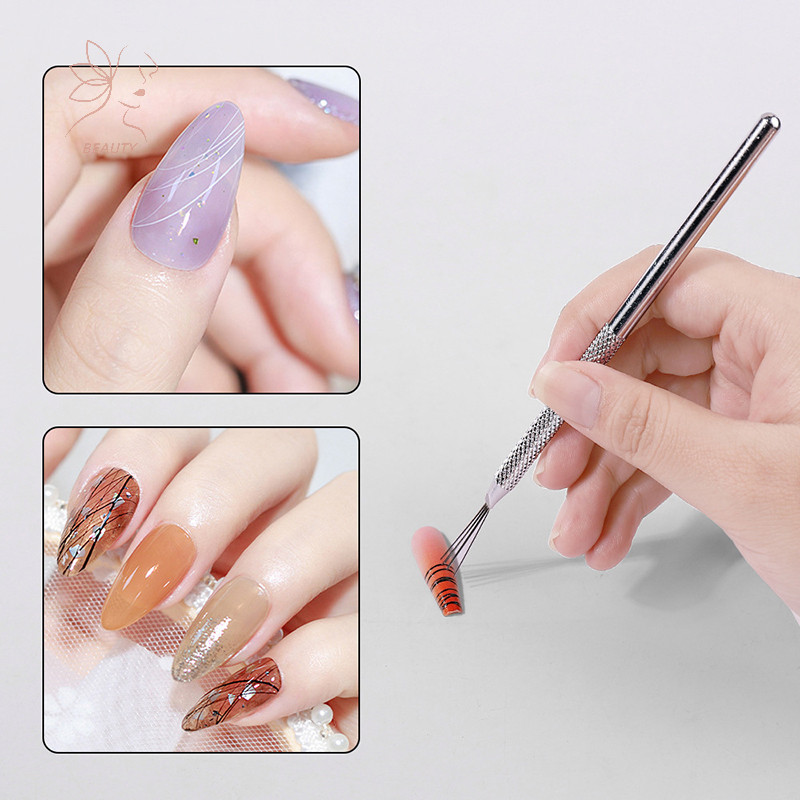 [maybeauty] 7 Pin Stripe Nail Art Liner Brush 3D Tips Nails Ultra-thin Line Drawing Pen UV Gel Brush