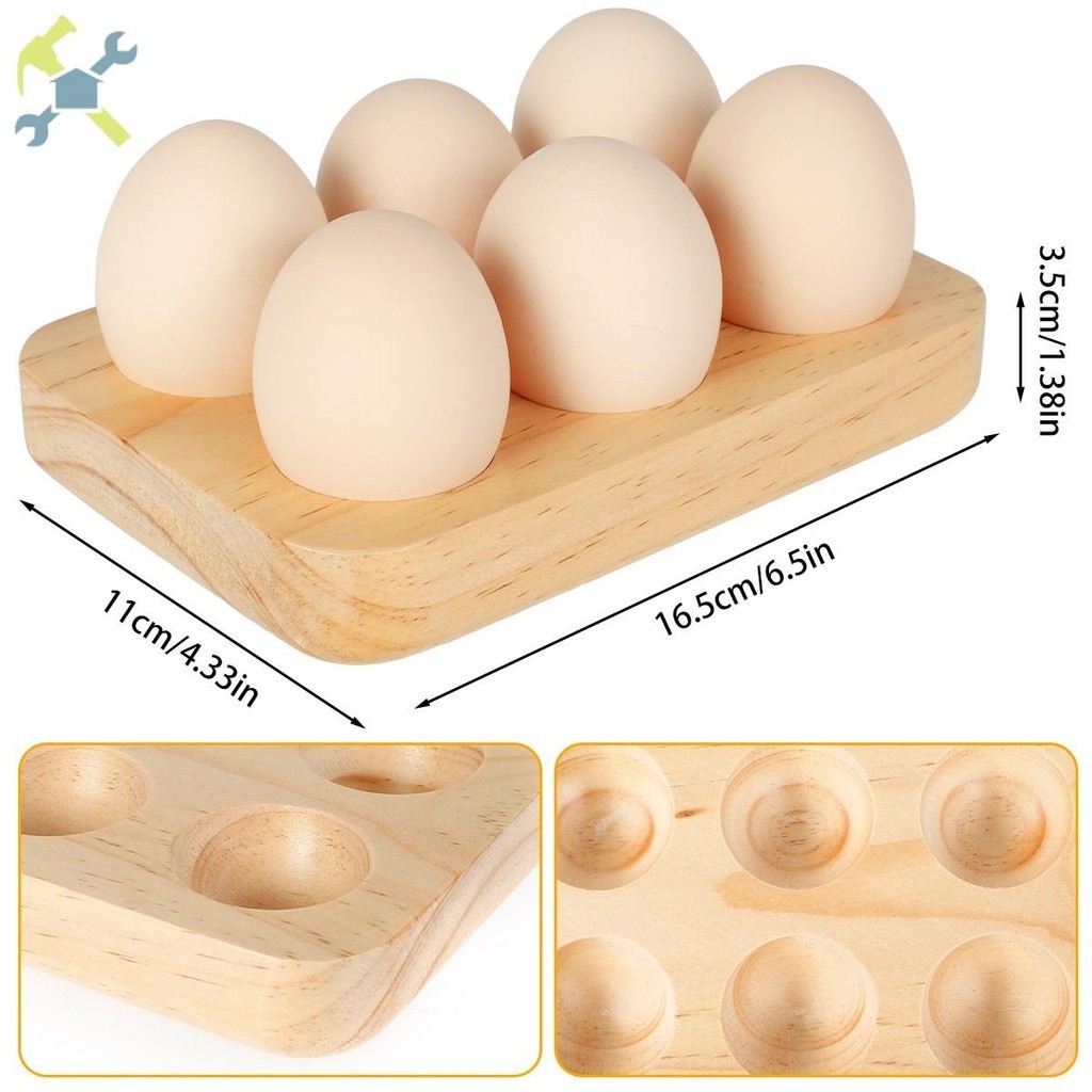 ถาดไข่ไม้ผู้ถือไข่ 6 หลุมไข่ Organizer Rack ประหยัดพื้นที่ไข่แผ่นครัว Gadget SHOPTKC0377