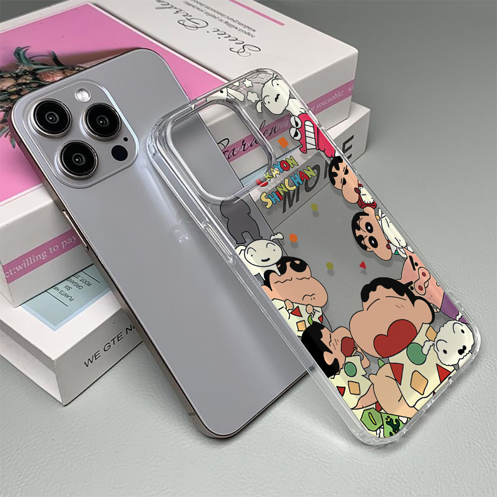Soft TPU SpaceเคสใสสําหรับIphone 11 15promax 14 13 12 7 8 Plus X XR XSMaxน่ารักเพิ่มเติมCrayon Shinchanป้องกันกันกระแทก