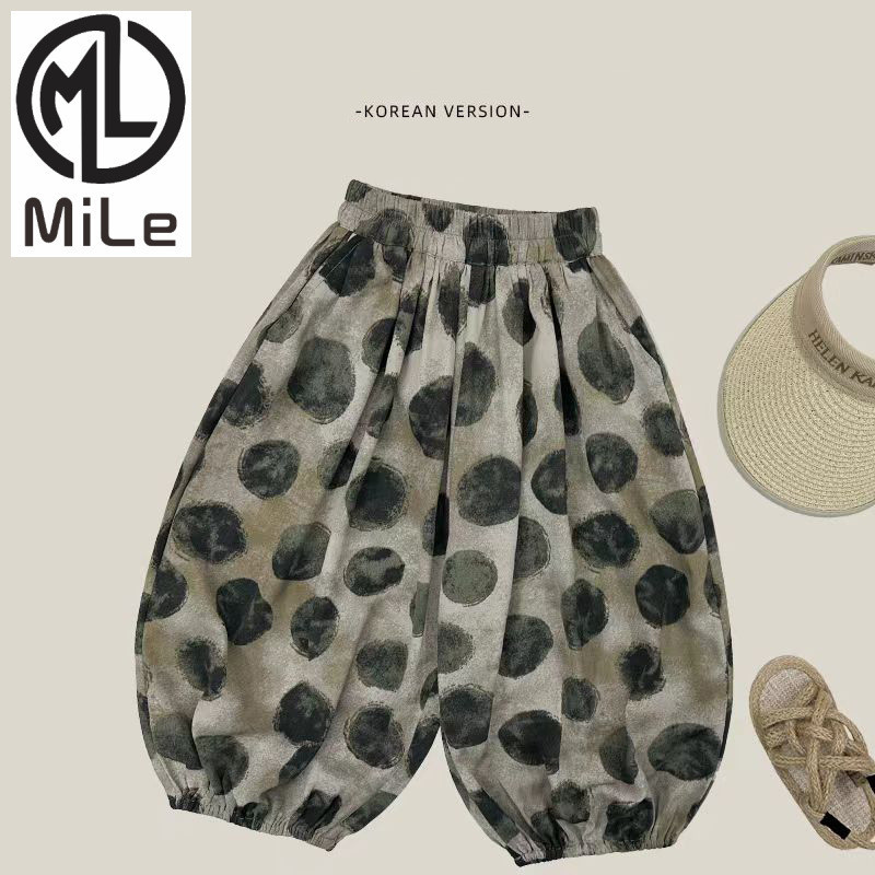 [มล] 80-160ซม. [กางเกงเย็นเย็น] เด็กฤดูร้อนเกาหลีรุ่นพิมพ์เต็มลายจุดยุงกางเกงบางสไตล์หลวมชุดกีฬาผู้หญิงกลางเด็กหนุ่มๆสาวๆ