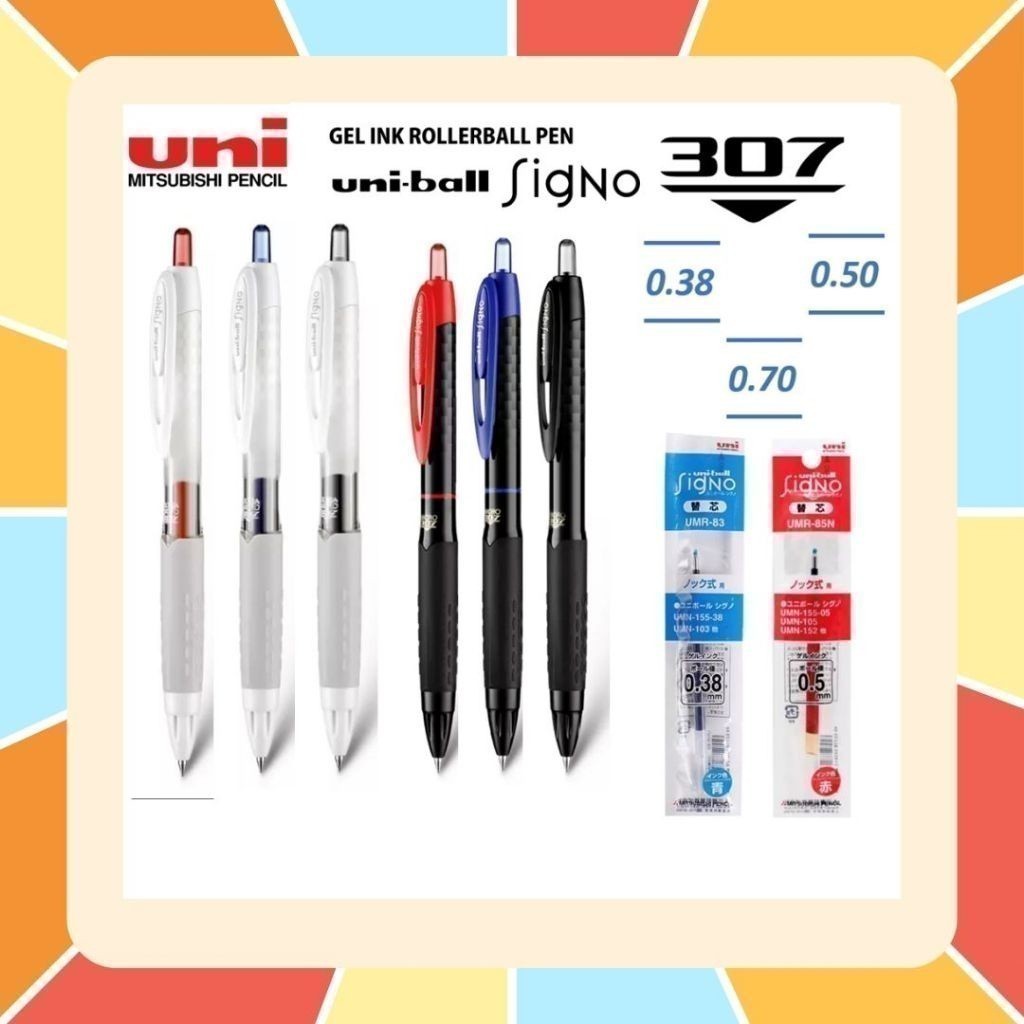 (ราคาถูกสุด) UNI BALL SIGNO 307 ปากกาเจลคุณภาพดีจากยูนิ และไส้ปากกา ขนาด 0.38 0.5 0.7 MM