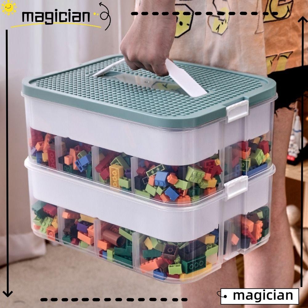 Mag Building Blocks Box, Green/Yellow Plastic Building Blocks Storage Boxs, with Inner Box Storage B