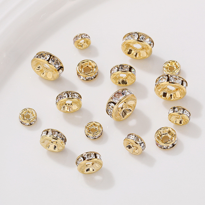 14 K Gold แหวนเพชร Micro-Inlaid Zircon diy Handmade สร้อยข้อมือสร้อยคอ Spacer ลูกปัด Spacer เครื่องประดับวัสดุอุปกรณ์เสริม