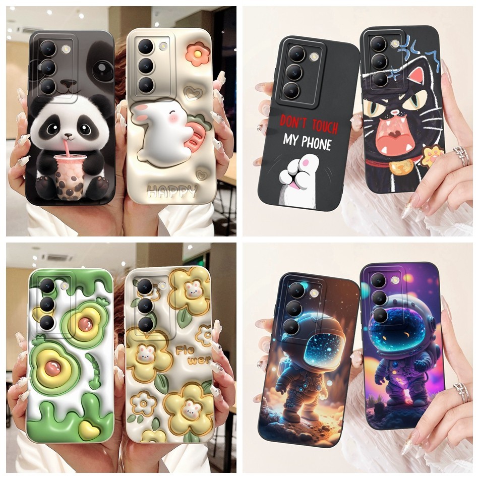 Vivo Y100 5G Y200E เลนส์ป้องกันกรณี Vivo Y200E Y100 (IDN) Y100 4G 2024 น่ารักแพนด้ากระต่ายดอกไม้การ์