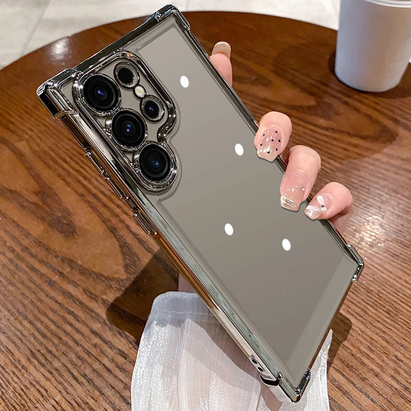 SAMSUNG หรูหราเกราะกันกระแทกชุบเคสโทรศัพท์สําหรับsamsung Galaxy S24 S23 S22 Plus S24 Ultra S23FE Note20 Ultraกล้องป้องกันถุงลมนิรภัยโปร่งใสปกแข็งอะคริลิค