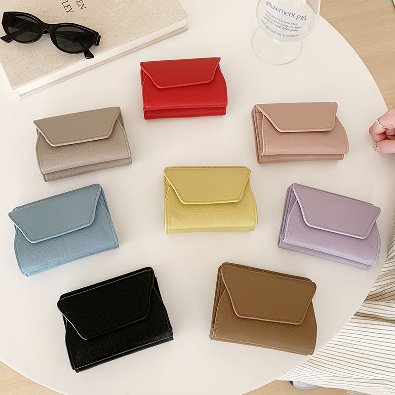 สีทึบเรียบง่ายสไตล์กระเป๋าสตางค์ผู้หญิงสแควร์ Bifold Multi Card Case สะดวก Walle