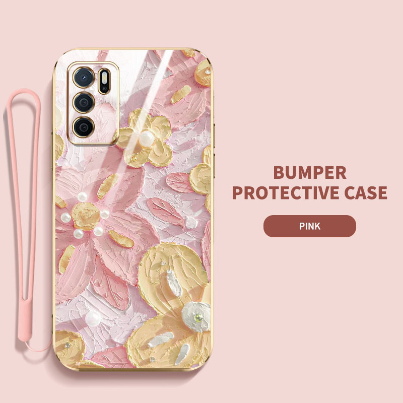 Ybdเคสโทรศัพท์สําหรับoppo Reno 12 Pro Reno 12F Realme C65 4G A3 Pro (อินเดีย) ทาสีภาพวาดสีน้ํามันสไตล์ดอกไม้แบนElectroplated Soft Shell
