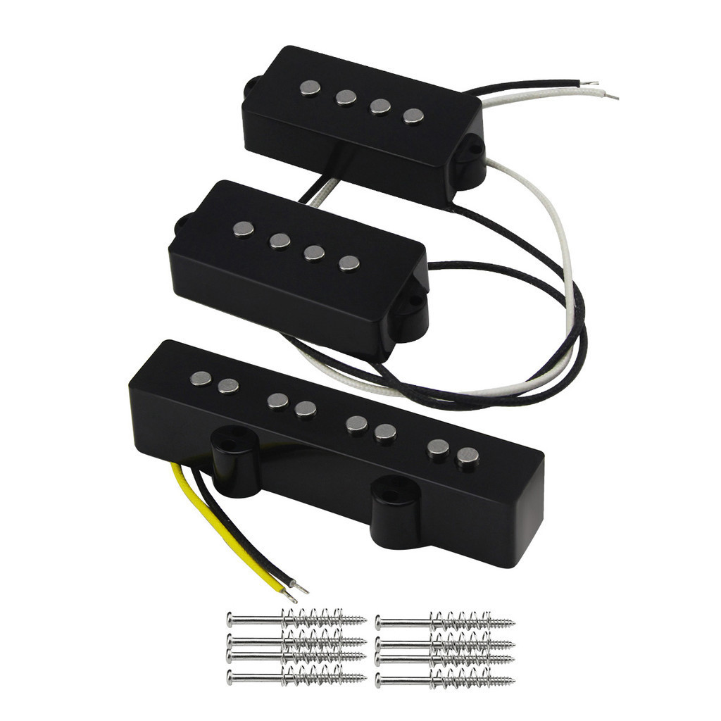 FLEOR ชุดเปิด Alnico 5 Bass Pickup PB & JB Bass Bridge Pickup กระสวยไฟเบอร์สีดําสําหรับเบส 4 สาย,