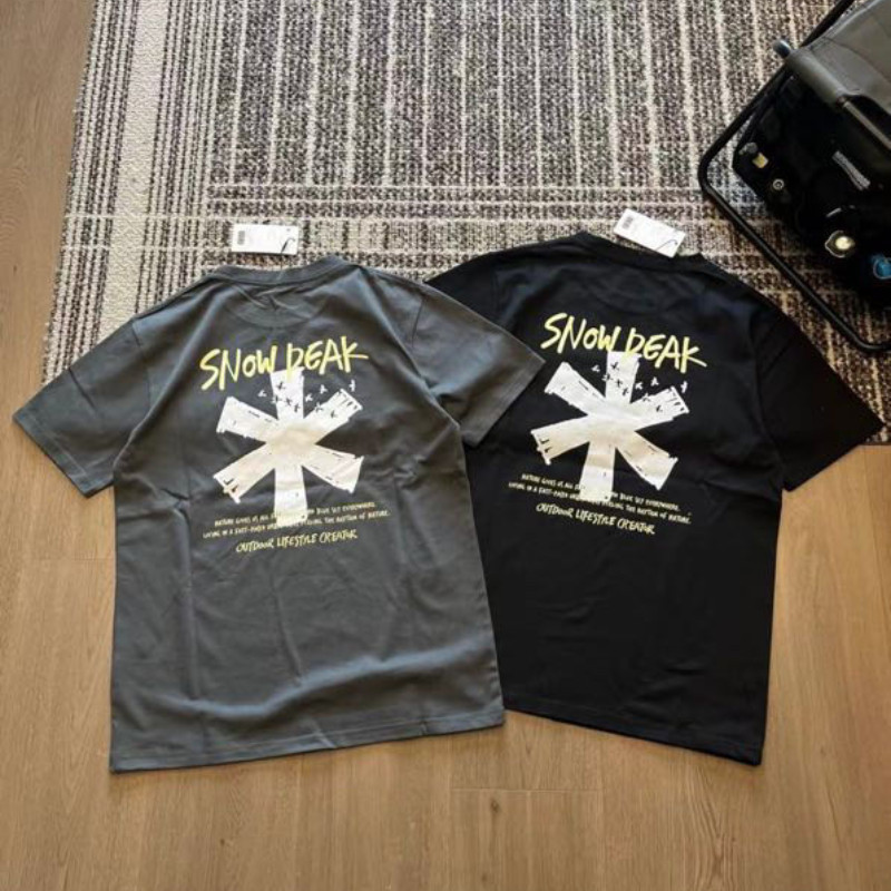พร้อมสต็อก ใหม่ SNOW PEAK เสื้อยืดคอกลมแขนสั้น Graffiti Tent ผ้าฝ้าย 100% Top