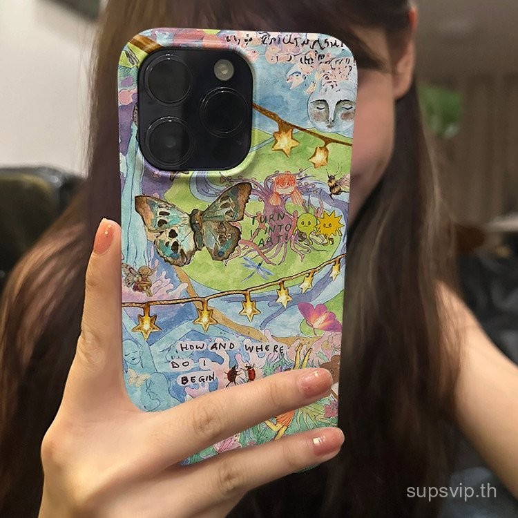 Woods ผีเสื้อ Elf Party เคสโทรศัพท์ iPhone เข้ากันได้กับ iPhone 13promax 13 14 15 pro max 11 11promax 14promax xr xsmax 15pro 13pro 14pro Matte Shock-proof Hard Case