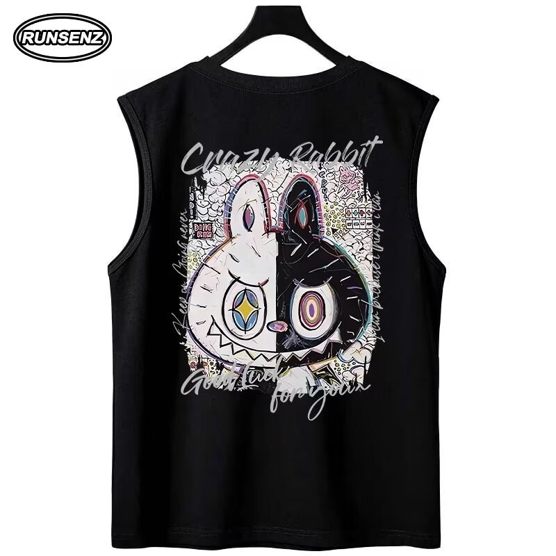 M-8xl เกาหลีอินเทรนด์เสื้อยืดแขนกุดผู้ชายขนาดบวกถังหลวมกีฬาลําลองเสื้อกั๊ก Oversize