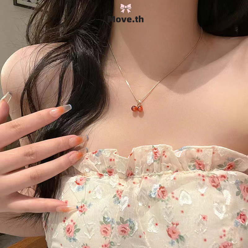 ในไทย-พร้อมส่ง✨สร้อยคอ จี้เชอร์รี่ สีแดง โซ่ไหปลาร้า ละเอียดอ่อน น่ารักหวาน สไตล์เกาหลี สำหรับผู้หญิง เครื่องประดับแฟชั่