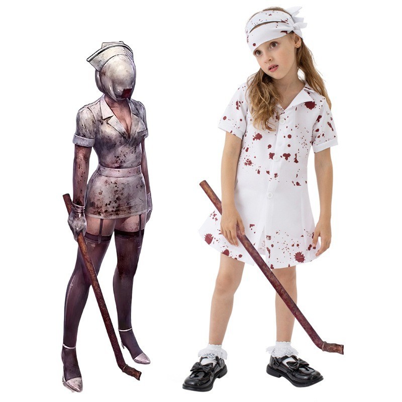 เด็ก Bloody Silent Hill พยาบาลสามเหลี่ยมหัว Zombie Cos เครื่องแต่งกายสวมหน้ากากเครื่องแต่งกายเด็กอะน