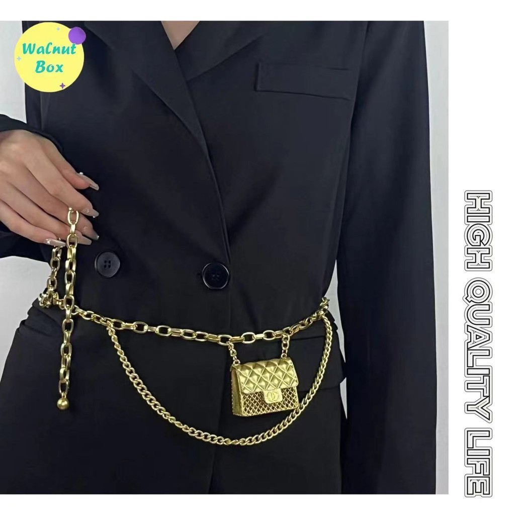 2024 สไตล์ใหม่แฟชั่น Classy กระเป๋าสะพายไหล่อุปกรณ์เสริมสําหรับผู้หญิงโซ่โลหะเข็มขัดตกแต่งกระเป๋าใบเล็ก