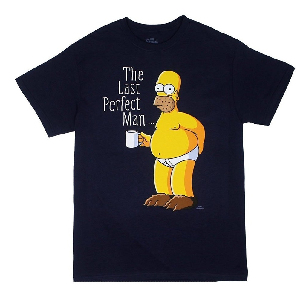 T-The Simpsons Homer The Last Perfect Man 100% Cot ใส่สบายๆ หลวม ใส่เดินทาง S-5XL y2k ธรรมดา