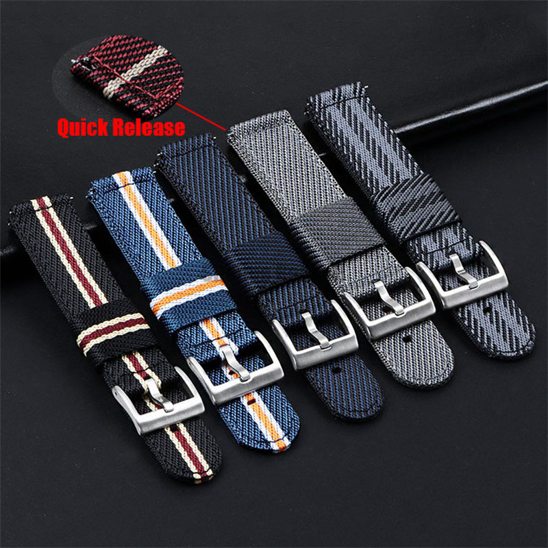 สายนาฬิกาไนลอนระดับพรีเมียม 20 มม. 22 มม. สายนาฬิกาผ้าใบแบบปลดเร็วสร้อยข้อมือสากลสําหรับ Seiko Omega Band