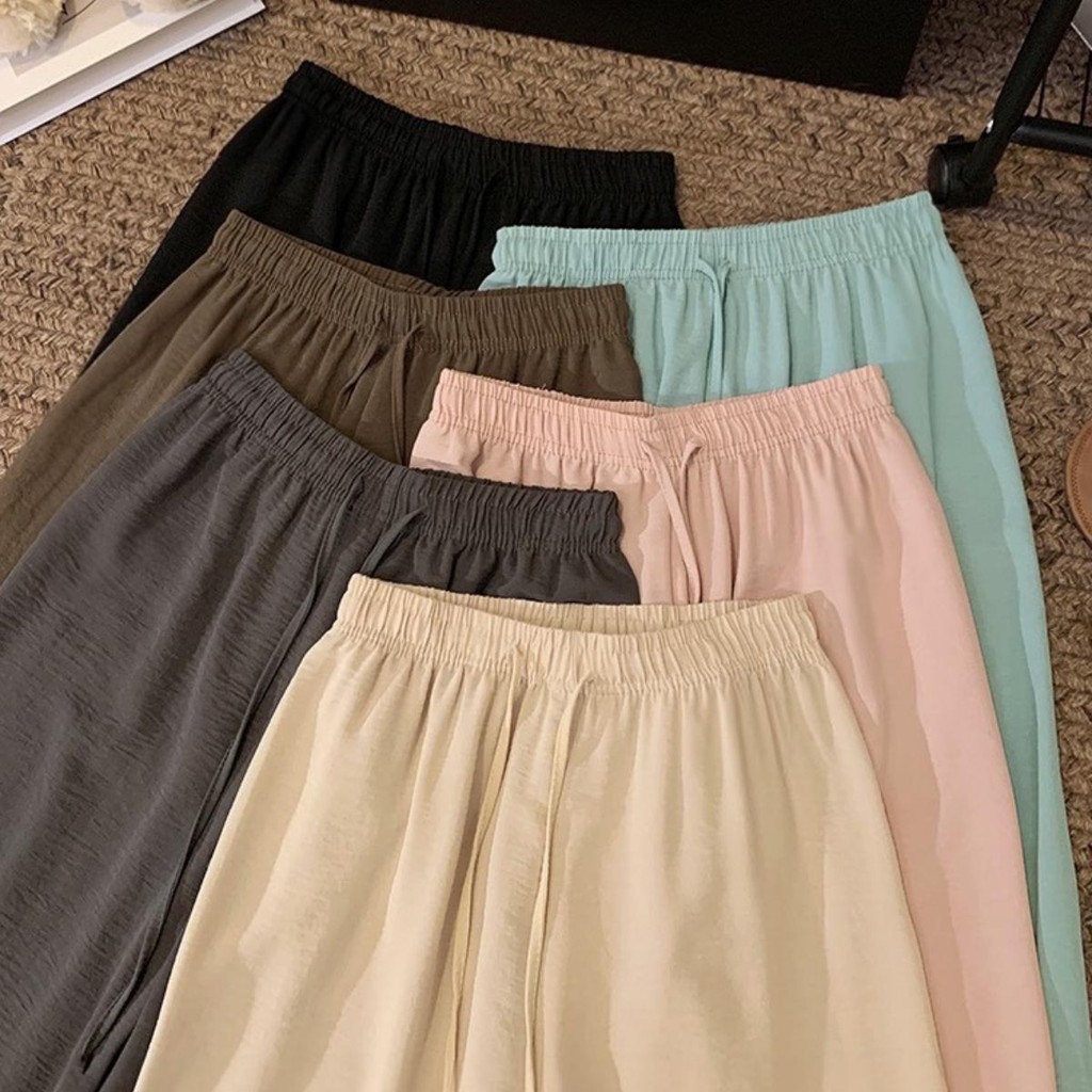กางเกงขายาว ผู้หญิง ลำลอง ทรงกระบอก แฟชั่สไตล์เกาหลี เอวยางยืด ไม่มีกระเป๋าข้าง ทรงสวย แมทช์ได้หลายชุด Size M-2XL - รูปที่ 4