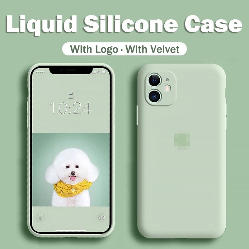 พร้อมโลโก้ ซิลิโคนเหลวนุ่มกันกระแทกเคสโทรศัพท์กํามะหยี่ภายในสําหรับ iPhone 15 14 13 12 11 Pro Max X XR XS Max 8 7 6 6S Plus + SE 2020 เคสโทรศัพท์ฝาครอบโทรศัพท์