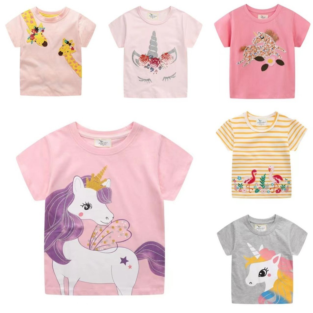 เสื้อยืดแขนสั้น ลายยูนิคอร์น สําหรับเด็กผู้หญิง อายุ 1-7 ปี jumpingNEW-qqz@jumping
