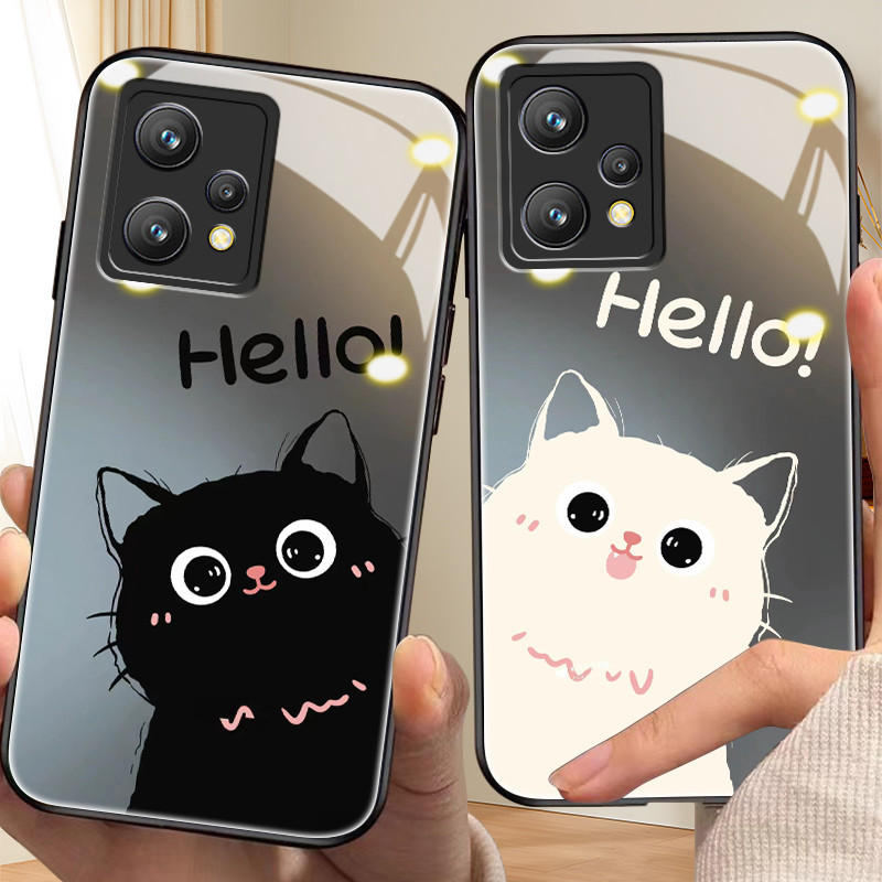 Cat Casing for oppo realme 10/pro/+,3,5/s,6/s,7/i,8/i,9/i/pro,11,12/pro,4g,5g เคสกระจกนิรภัย (WYA2-10083)