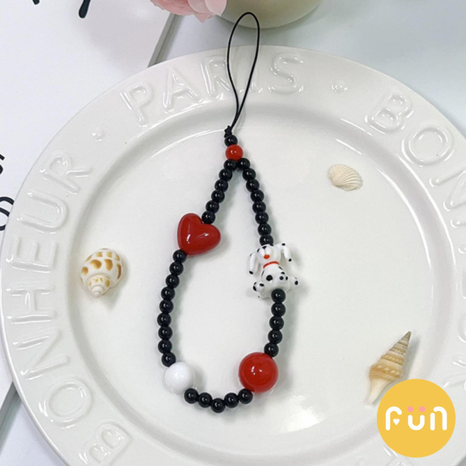 คุณภาพสูงน่ารัก Dalmatian สุนัข Red Love Heart ลูกปัด Handmade โทรศัพท์ Chain สายรัดข้อมือพวงกุญแจ Charm Chain String แขวนสายไฟกระเป๋าตกแต่งจี้ - รูปที่ 6