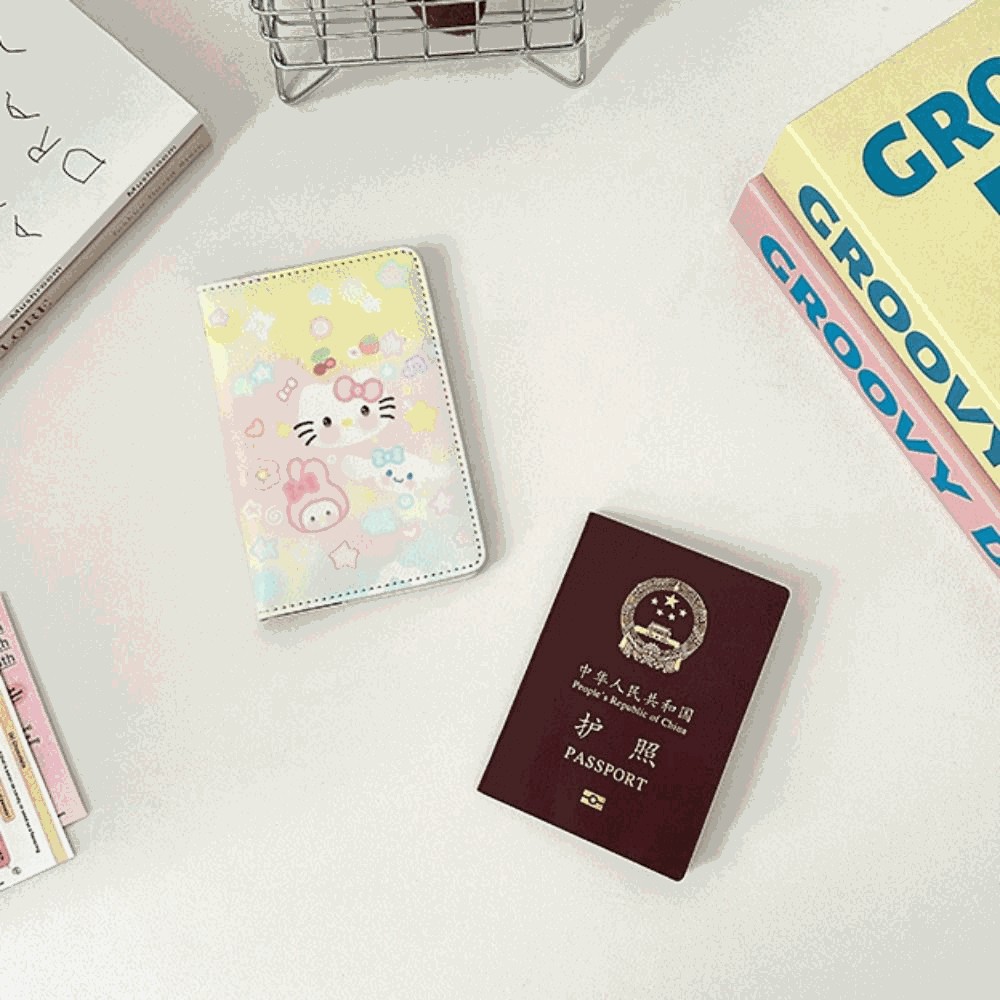 Lemontre Passport Holder, Hello Kitty PU Leather Passport Bag, Cartoon Portable Multi-function Credit Card Wallet