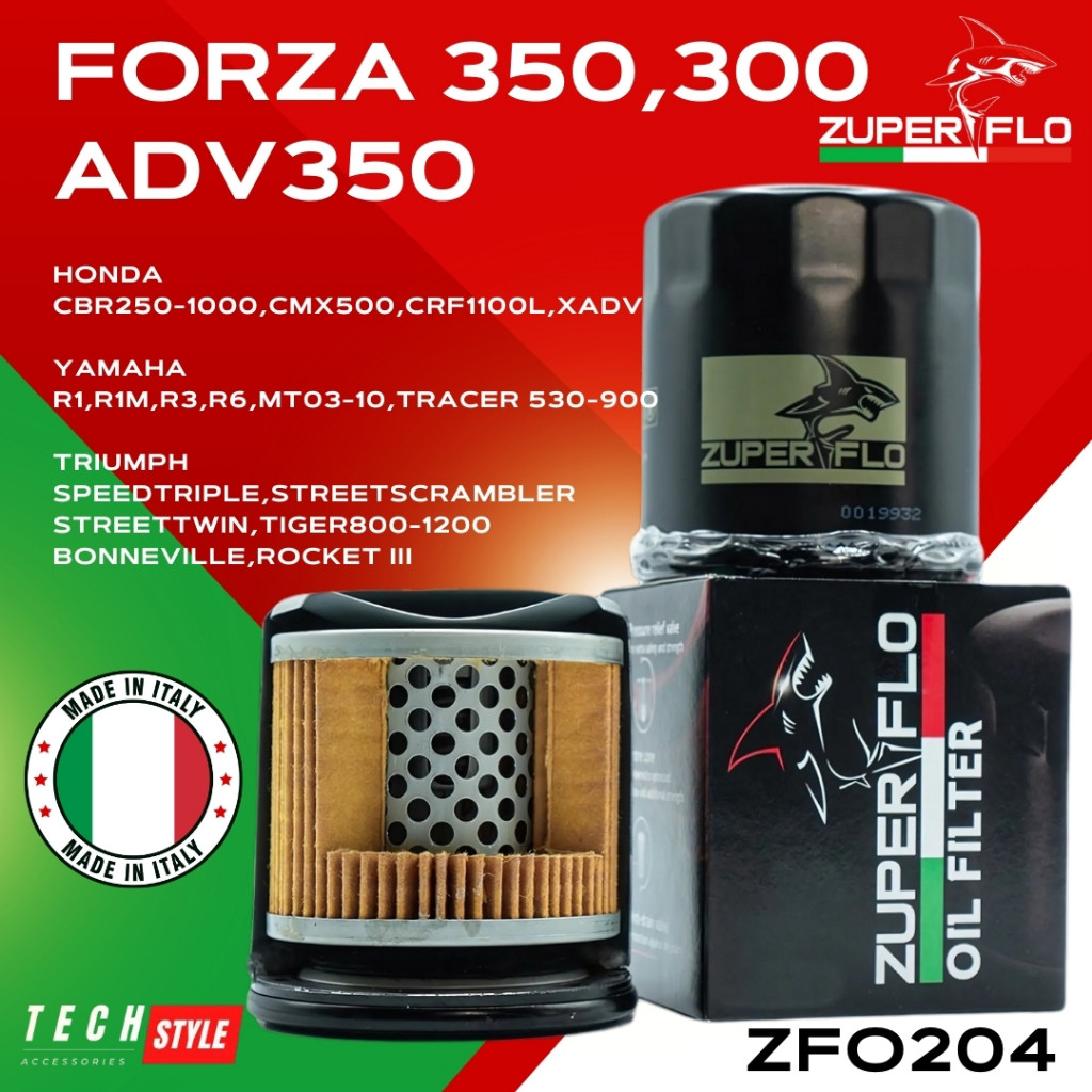 กรองน้ำมันเครื่อง Zuperflo ZFO204 สำหรับ HONDA / YAMAHA  เคลือบ Galvanized  มาตรฐานสนามแข่งขัน