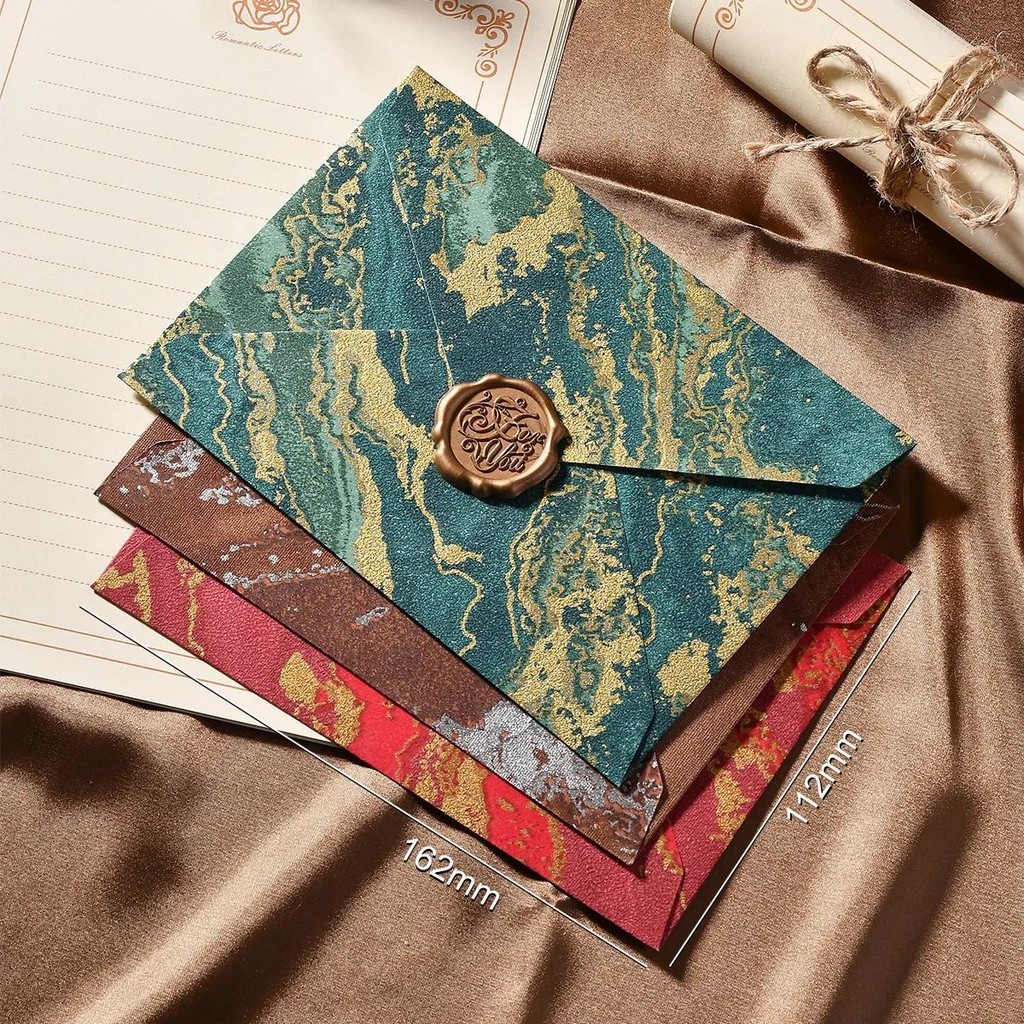 10 ชิ้น Gilt นูนซองจดหมาย Vintage กระดาษ DIY โปสการ์ดการ์ดเชิญงานแต่งงานของขวัญห่อเครื่องเขียนเกาหลีสํานักงาน