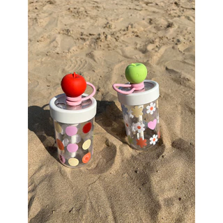 Tagi. Imagine Apple Sippy Cup แก้วน้ำ กระติกน้ำ กาแฟ พร้อมหลอด แบบพกพา 420ML แก้ว แก้วพลาสติกใส